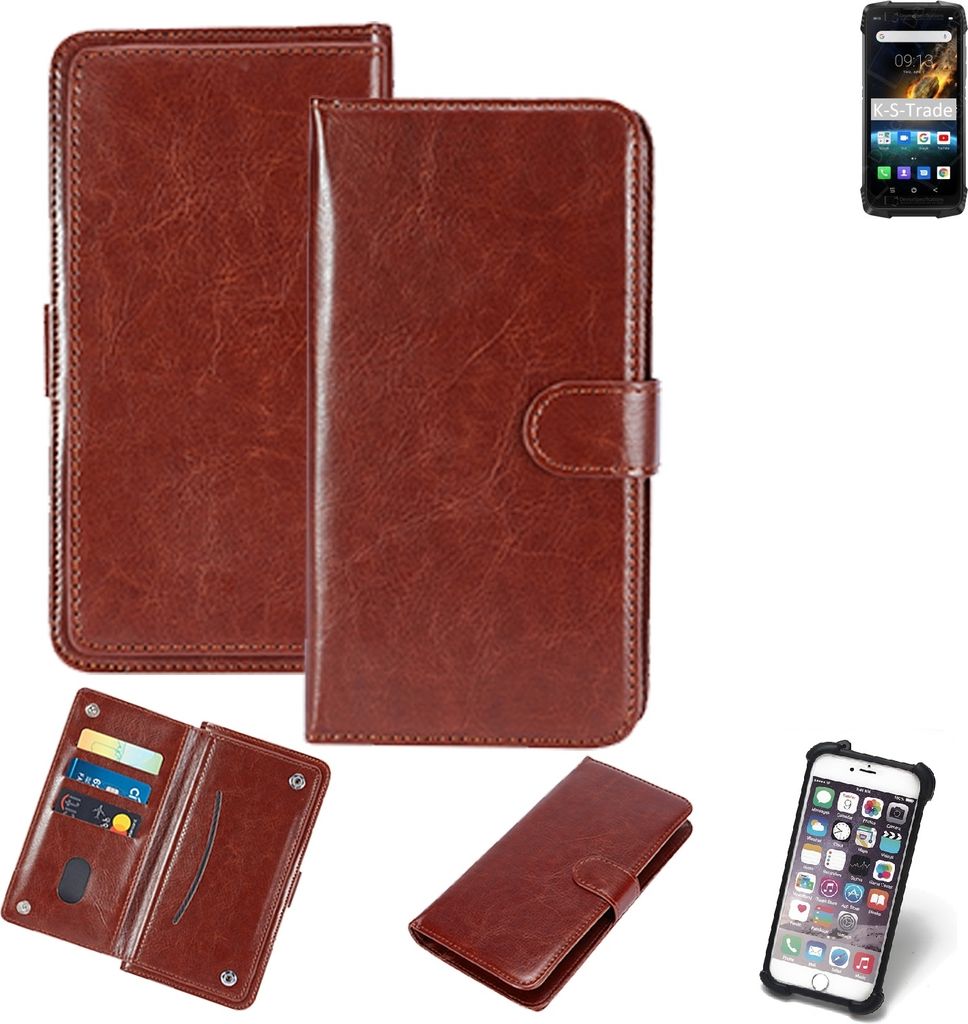 K-S-Trade 360° Hülle kompatibel mit Blackview BV6900 braun Kunstleder Case BookCase WalletCase Kunstlederederhülle Handyhülle, Rundumschutz Bumper