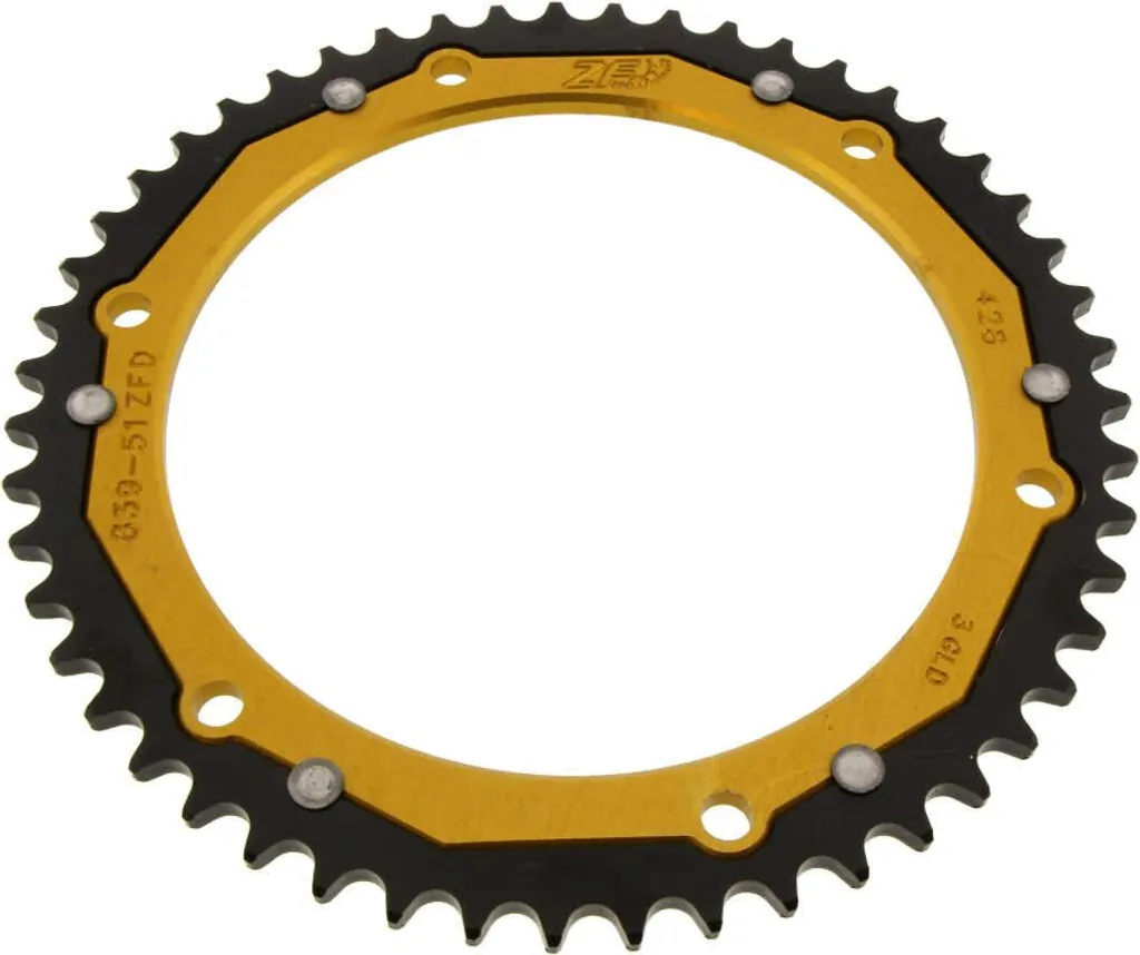 Pignon double ZF 51 dents 428 noir or pour restaurer votre Yamaha