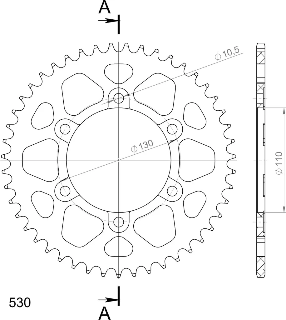 Couronne Supersprox Alu 530 47 Dents Noire RAL-479:47-BLK Haute Qualité