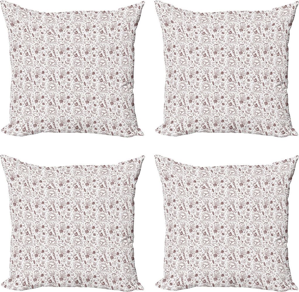 ABAKUHAUS Braun und weiß Kissenbezug Set (4 Stück), Gemüse Essen, Moderner Doppelseitiger Digitaldruck, 60 cm x 60 cm, Dunkelbraun und Weiß