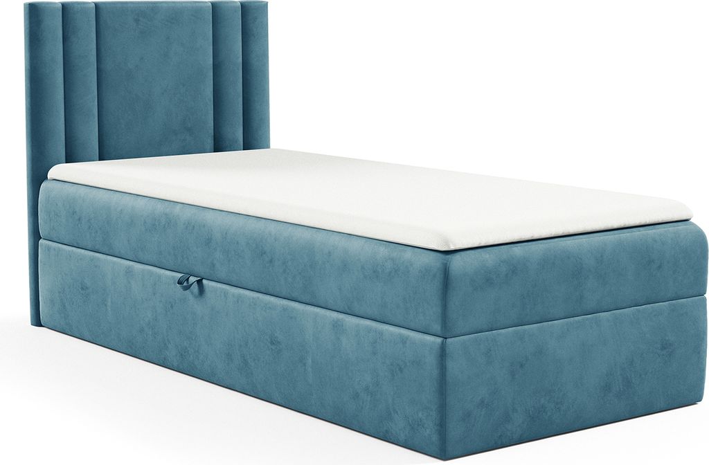 MEBLINI Kinderbett mit Bettkasten - Gepolstert Einzelbett mit Matratze - Polsterbett mit Stauraum - Bett mit Kopfteil - Stauraumbett - CARDI - 90x2...