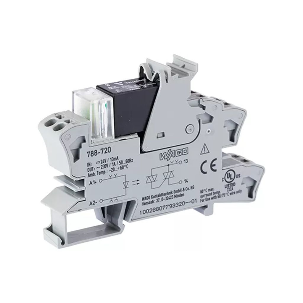 WAGO Solid-State-Relaismodul;Eingangsnennspannung DC 24 V;Ausgangsspannungsbereich AC 24 ... 240 V;grau 788-720