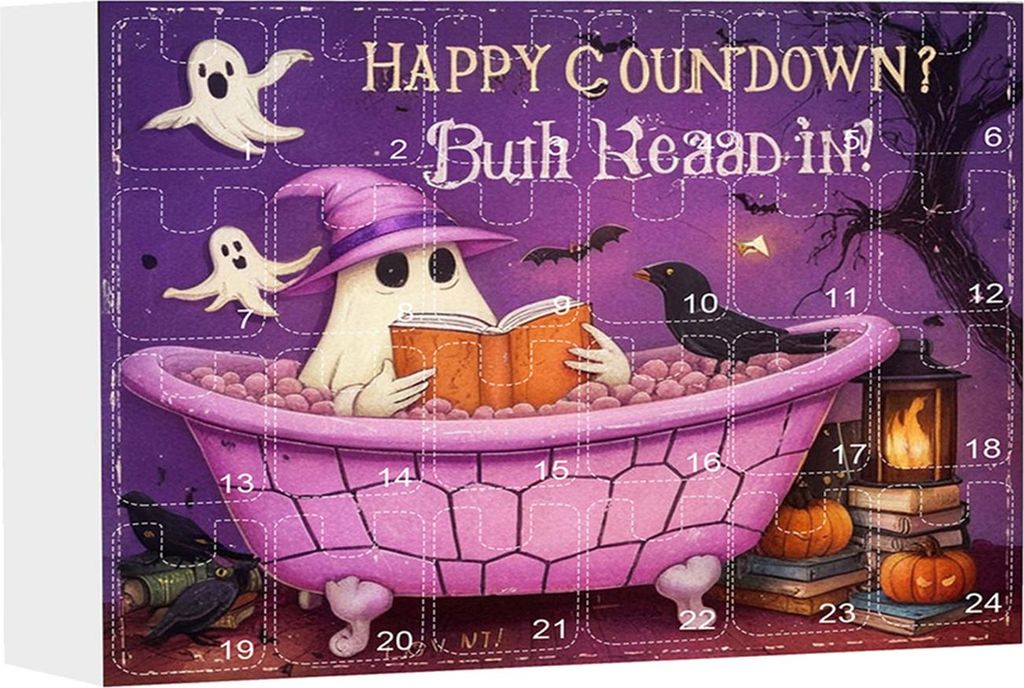 Halloween-Adventskalender für Mädchen, 24-Tage-Countdown-Kalender mit 24-teiligen Geister-Lesebuch-Ohrringen für Halloween-Partyzubehör