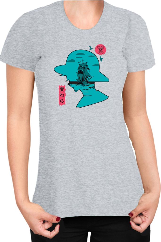 Damen T-Shirt Japan Anime Manga One Manga Piece Anime Luffy 07 Thousand Sunny, Lady XL / Grau