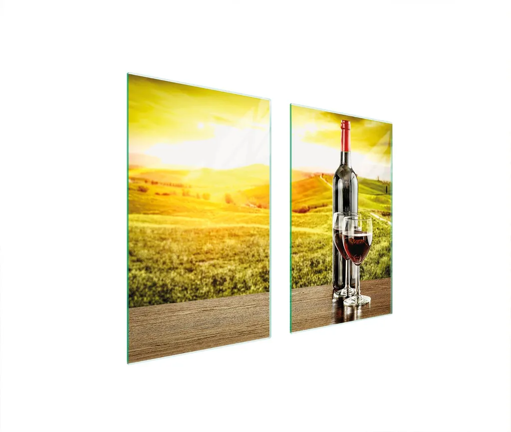 Tagliere Vetro 75x52 Coprifornelli Paesaggio Vino - Set 2 Pezzi Eleganti