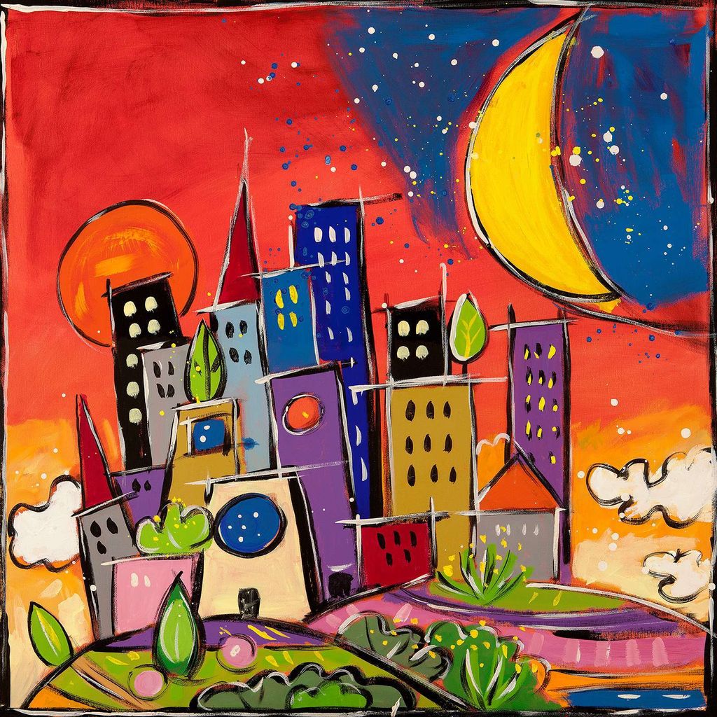 Moderner farbenfroher Leinwandbuild - Wallas, Sonnenuntergangsrot - 50X50 cm