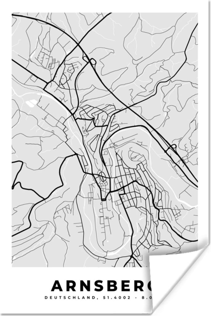MuchoWow Poster Arnsberg - Karte - Stadtplan - Deutschland - Karte 120x180 cm - Kunstposter