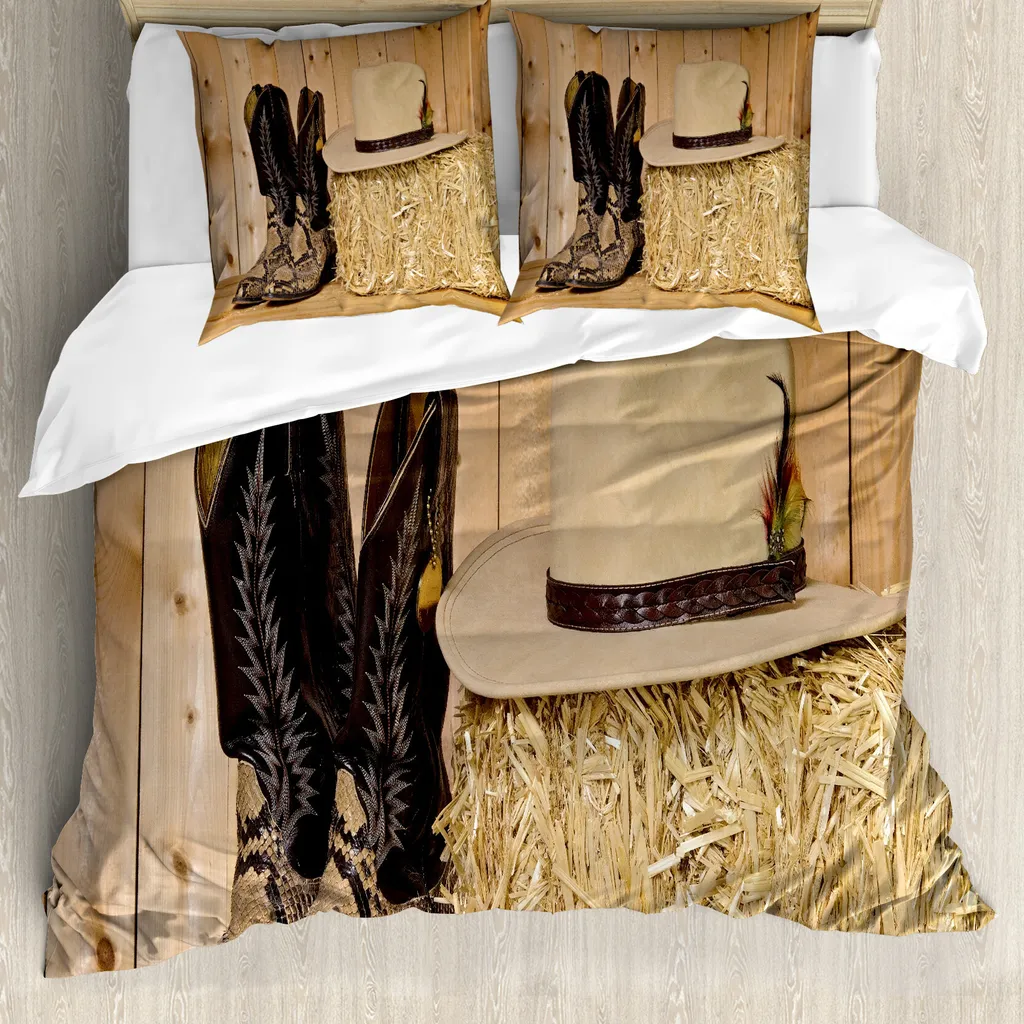 ABAKUHAUS Copripiumino Western, Texas Snake Cowboy, antiacaro, adatto a chi soffre di allergie, con federe, 155 cm x 220 cm - 80 x 80 cm, crema marrone - 1