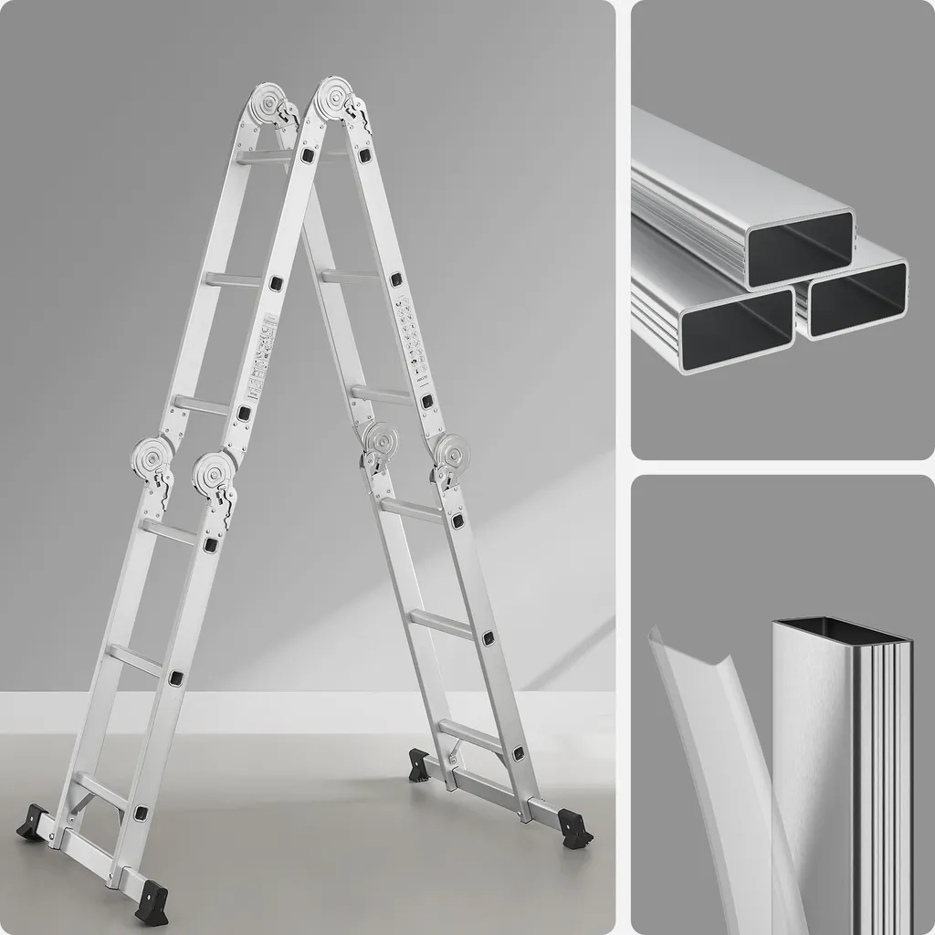 Échelle Télescopique Transformable Aluminium 12 Échelons avec Plateaux
