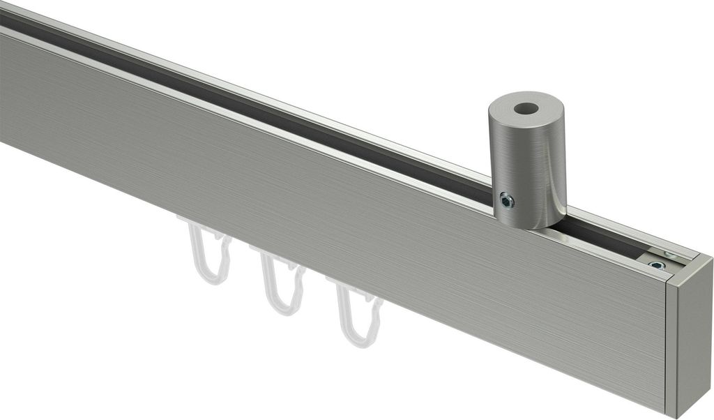 Interdeco Innenlaufstange / Gardinenstange mit Innenlauf Edelstahl-Optik, Typ Sonius Paxo (Kappe) Deckenmontage, 14x35 mm 1-läufig, 140 cm