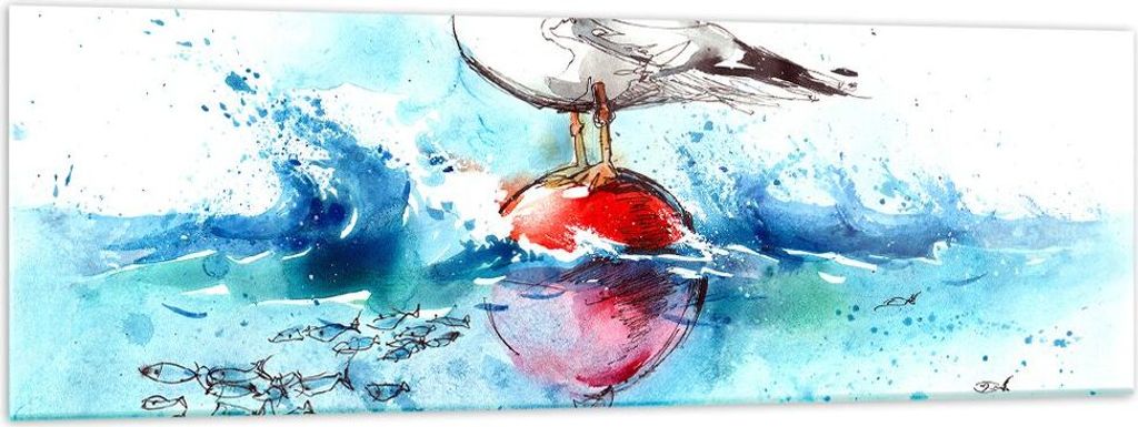 Bilder auf glas - Wasser Fische Möwe hungrig - 160x50cm - Glasbilder - Wandbilder - Kunstdruck - zum Aufhängen bereit - Wanddekoration aus Glas -...