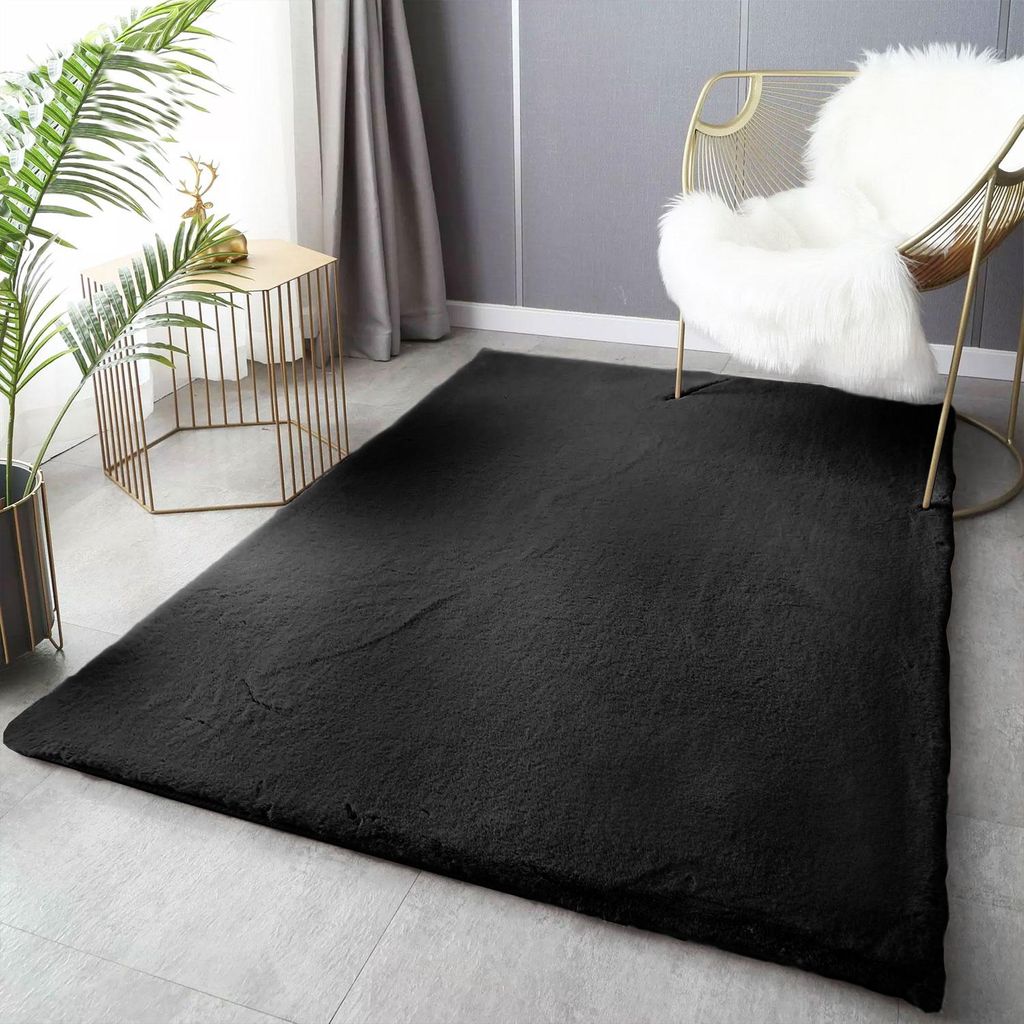 Fellteppich Deluxe waschbar, sanfter Hochflor-Teppich einfarbig, kuschelig für Ihr Wohnzimmer oder Schlafzimmer