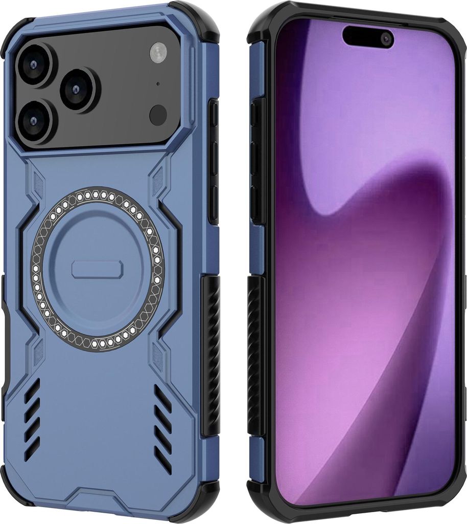 Magnetisch Hülle für iPhone 17 Pro Max, Hybrid PC TPU Bumper Stoßfestes Loch Wärmeableitung Handyhülle Blau