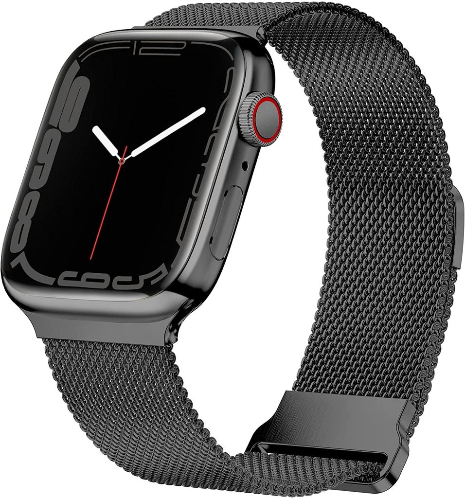 Strap-it Milanaise-Armband passend für Apple Watch Serie 1/2/3/4/5/6/7/8/9/10/11/SE - Schwarz - Größe: 38/40/41/42 mm
