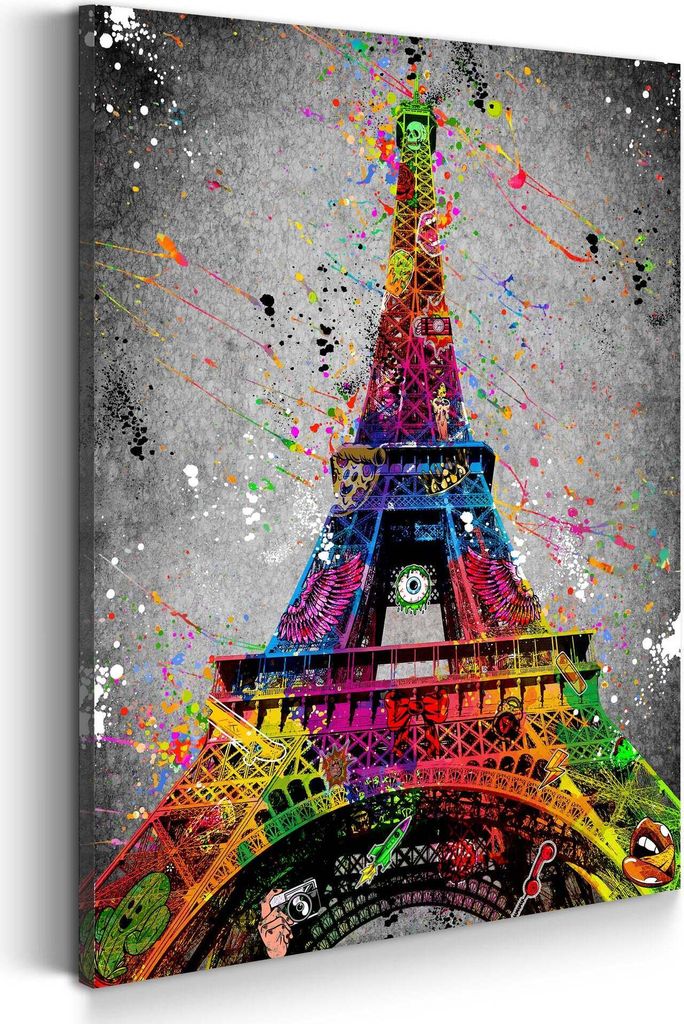 Wandbild Leinwandbild Street Art Eiffelturm, Paris Kunstdruck XXL Wanddeko: 80x120x2cm