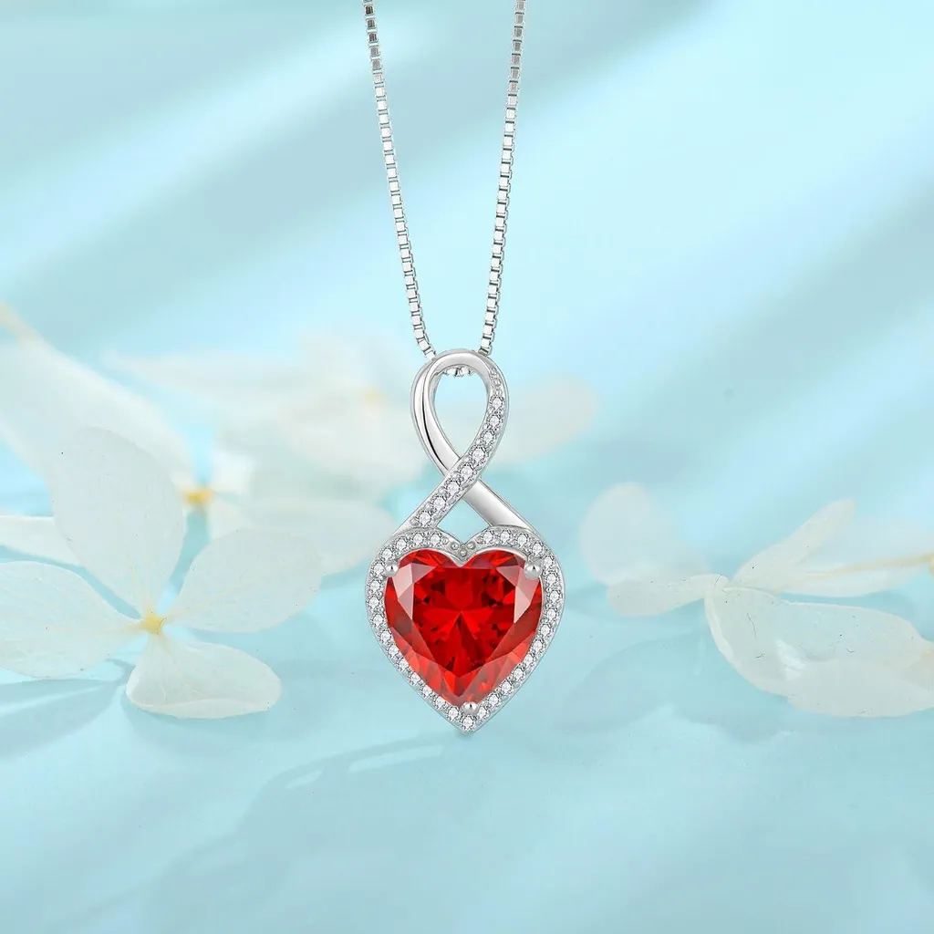 Collier Pierre de Naissance Janvier en Argent et Pendentif Cœur Rouge - 3