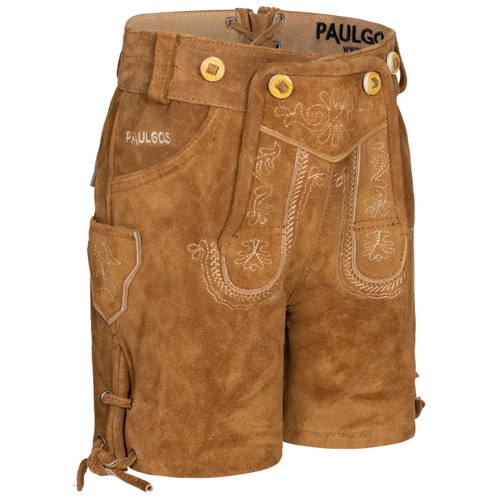 PAULGOS Kinder Trachten Lederhose Kurz - KK1 - Echtes Leder - Größe 86 - 164