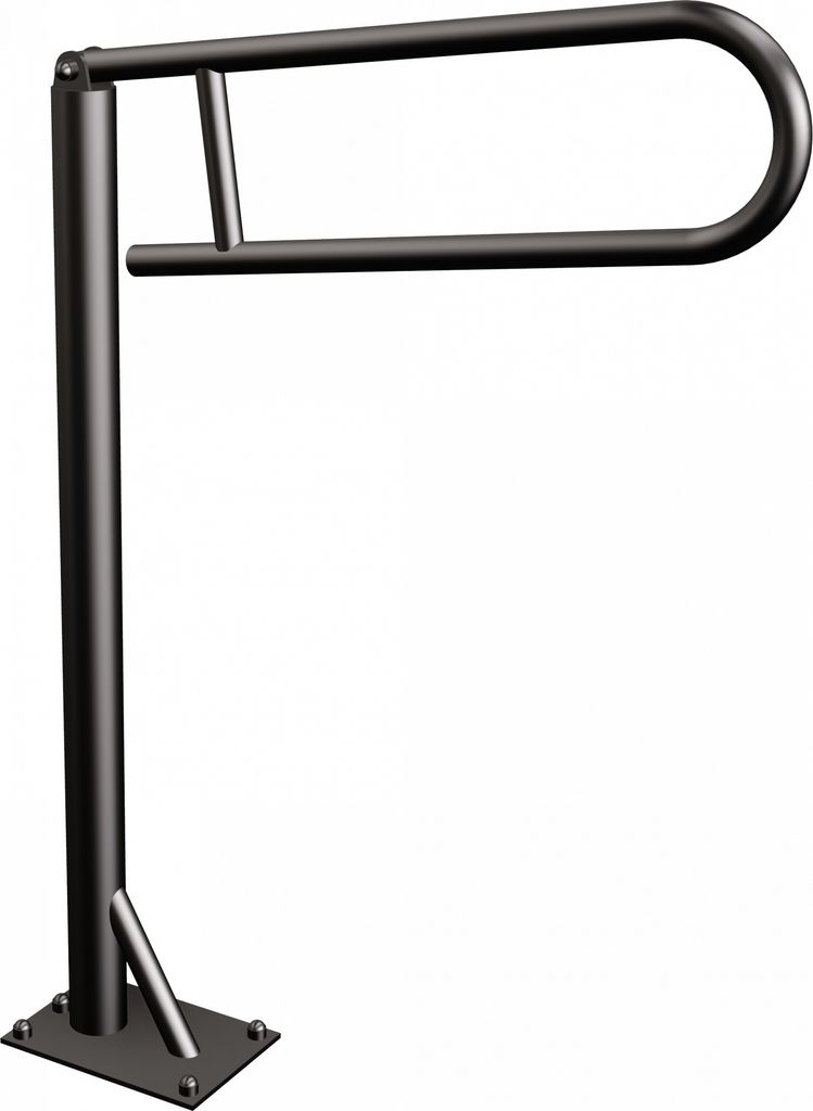 Stützgriff, barrierefrei, schwarz, U-Griff, mit Bodenstütze, Sicherheitsgriff, Haltegriff, gerade ,63 cm, halb-oval drehbar