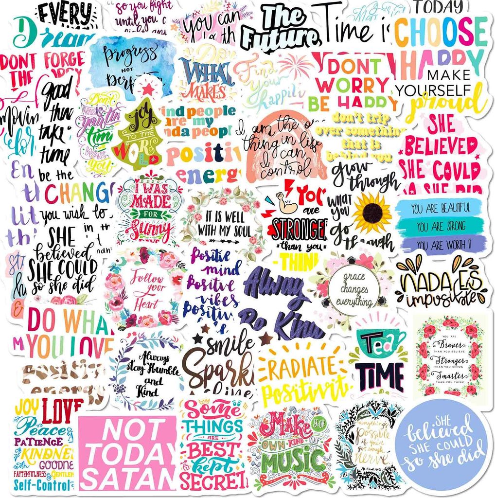 50 Stück inspirierende Zitate-Aufkleber,Inspirierende Sticker Set, Wasserfeste Sticker,schöne ansprechende Motivationsaufkleber für Jugendliche ...