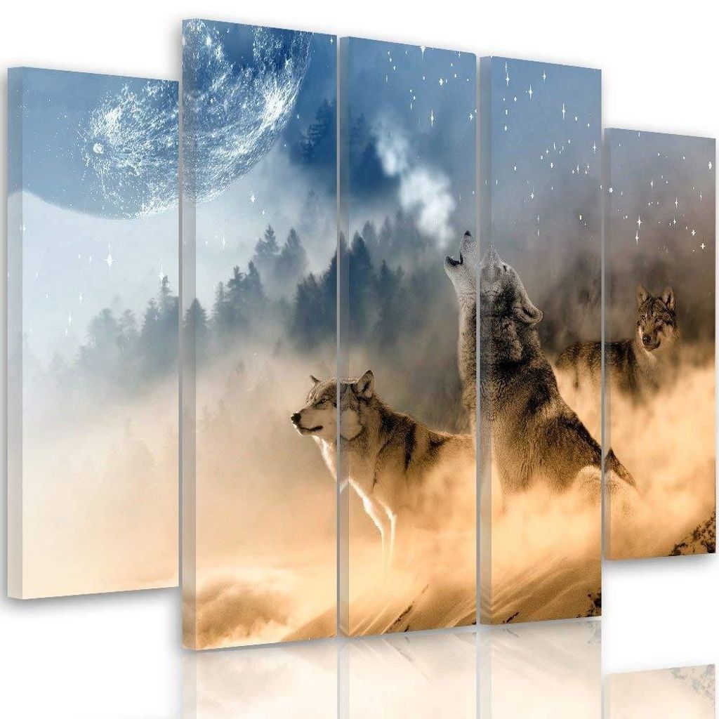 5-teiliges leinwandbild nachtjäger 200x100 cm Feeby orange wandbild bereit zum aufhängen