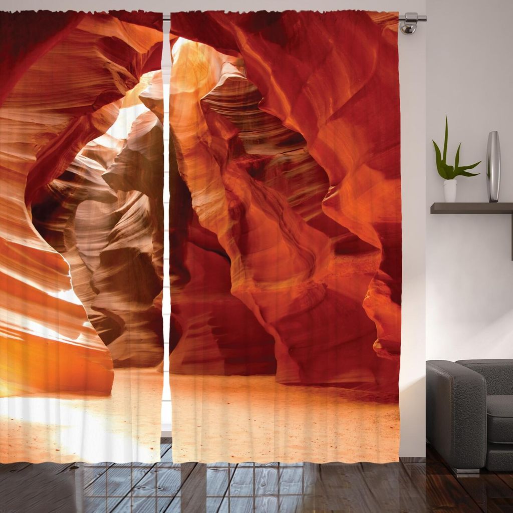 ARANDE Americana Gardine, Grand Canyon Höhle in Colorado Majestic Usa Naturlandschaft Bild Druck, 280 x 225 cm, Rot Orange Braun