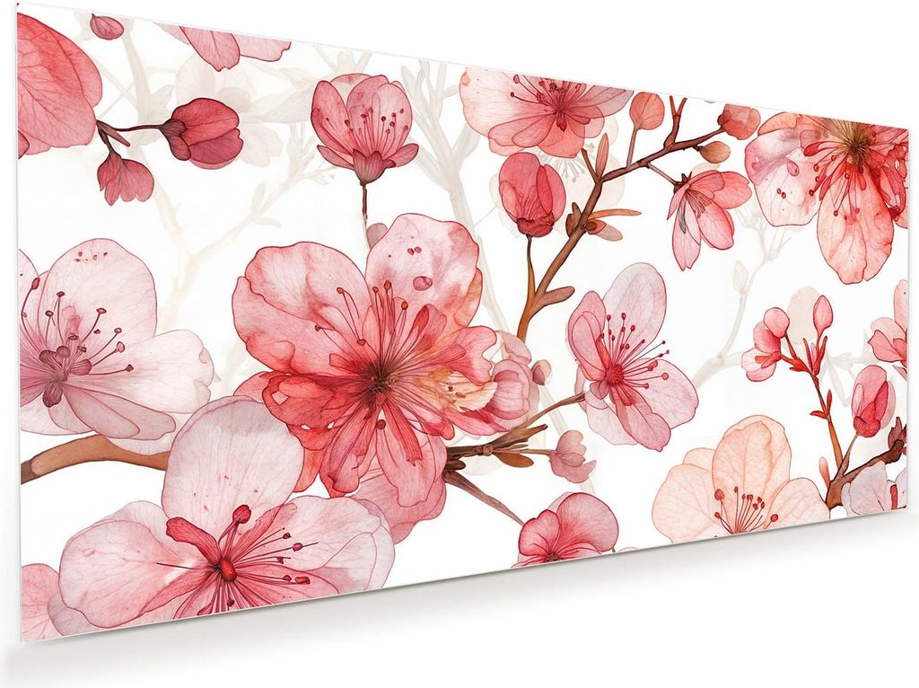 Glasbild 80x40cm in XXL für Wohnzimmer, Schlafzimmer Motiv Blumenmuster Blüten