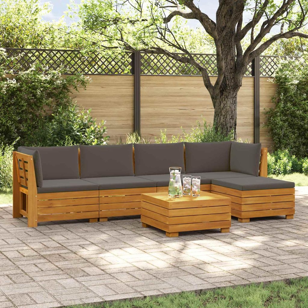Möbel Outdoor-Sofagarnitur mit Kissen 6 Stück Braun Massivholz AkazieGartenstühle - Gartenstühle c4570
