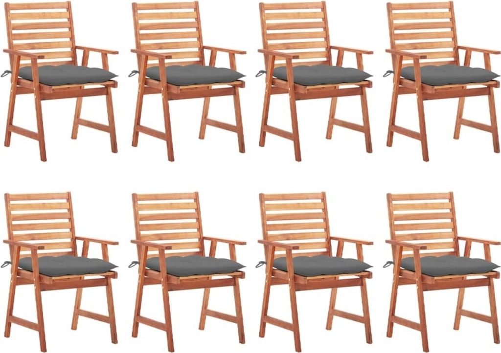 Cloris Designermöbel Garten-Essstühle 8er Set mit Kissen Massivholz Akazie 2024 Neu