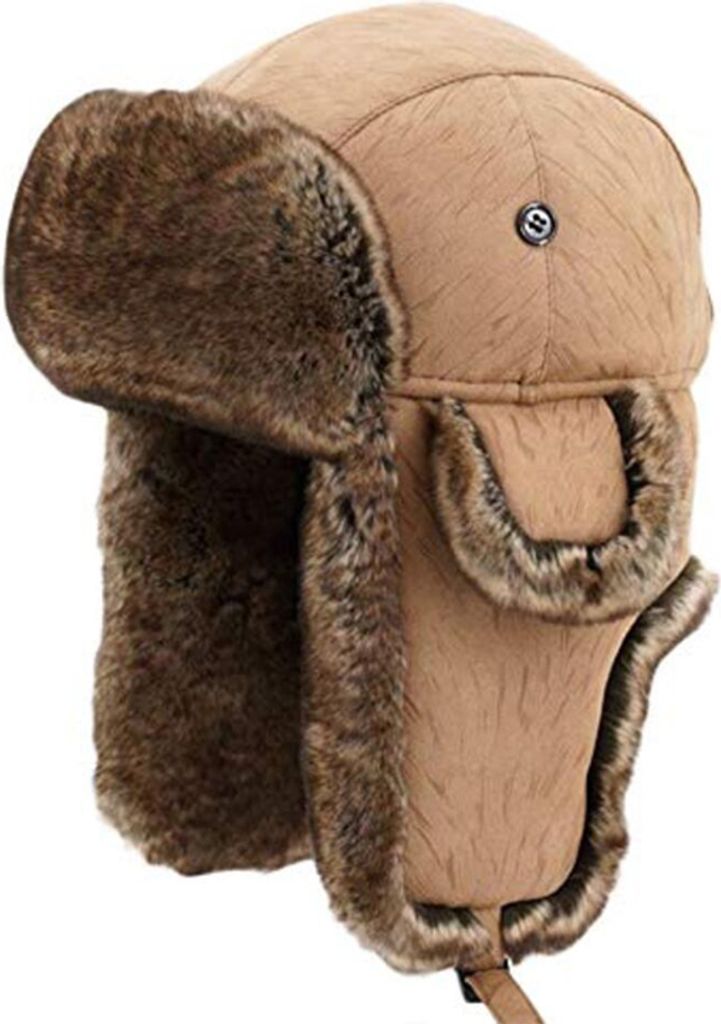 Uni Fliegermütze Wildleder Winddicht Trappermütze Warme Kunstfell Russische Mütze, Farbe: Hellbraun, Größe: L