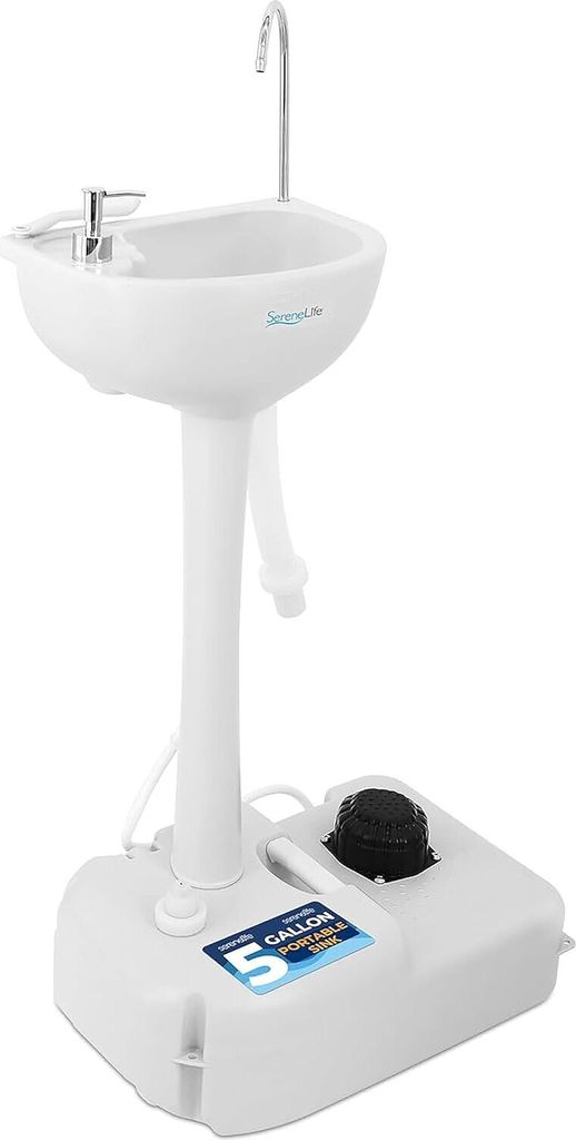 SereneLife Camping Waschbecken für draußen mit 19L Wassertank,Fußpumpe &Handtuchhalter,mobile Waschstation,Garten Spülbecken freistehend,Wasser...