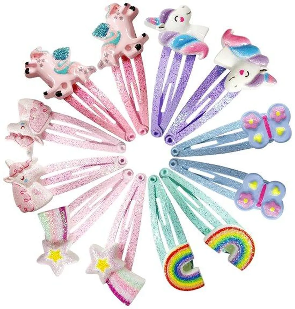 Barrettes licorne scintillantes filles | Lot de 12 pinces à cheveux