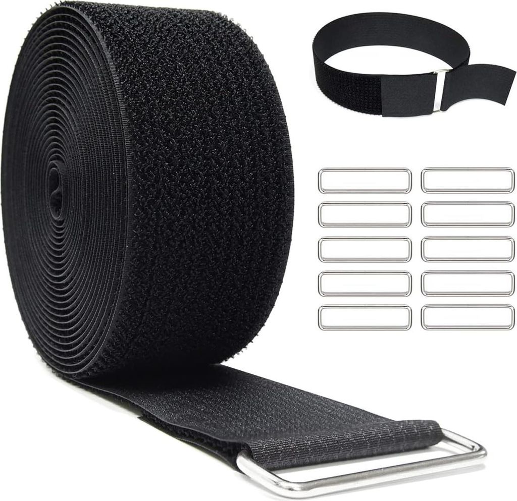 Klettband Breit 5CM*5M mit 25 Metallschnalle, Frei Zuschneidbar Klettverschluss Band, Wiederverschlie?bar Klett Kabelbinder zum Organisieren Ihrer ...