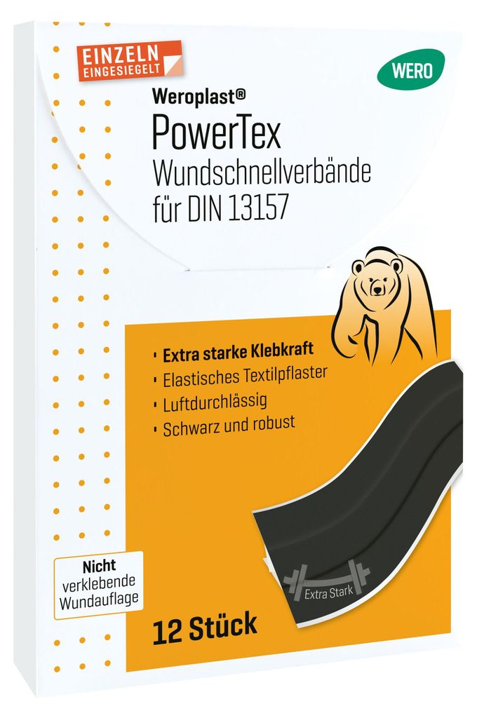 Weroplast PowerTex Wundschnellverbände DIN 13157, 12 Stk Produktbild 