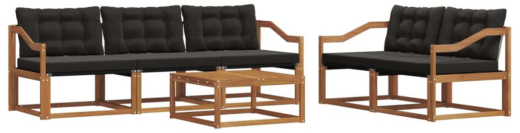 vidaXL Outdoor-Sofagarnitur mit Kissen 6 pcs Natürlich und Schwarz