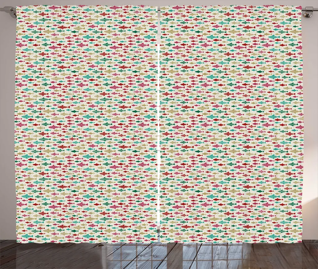 Rideau décoratif sous-marin multicolore 280 cm avec boucles intégrées