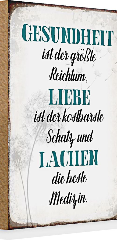 Holzschild Spruch 20x30cm Gesundheit Liebe Lachen Medizin
