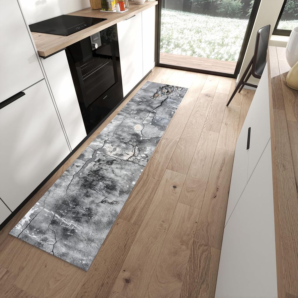 Küchenteppich 60x240cm rutschfest & abwischbar PVC Läufer - Gealterte Wandoberfläche