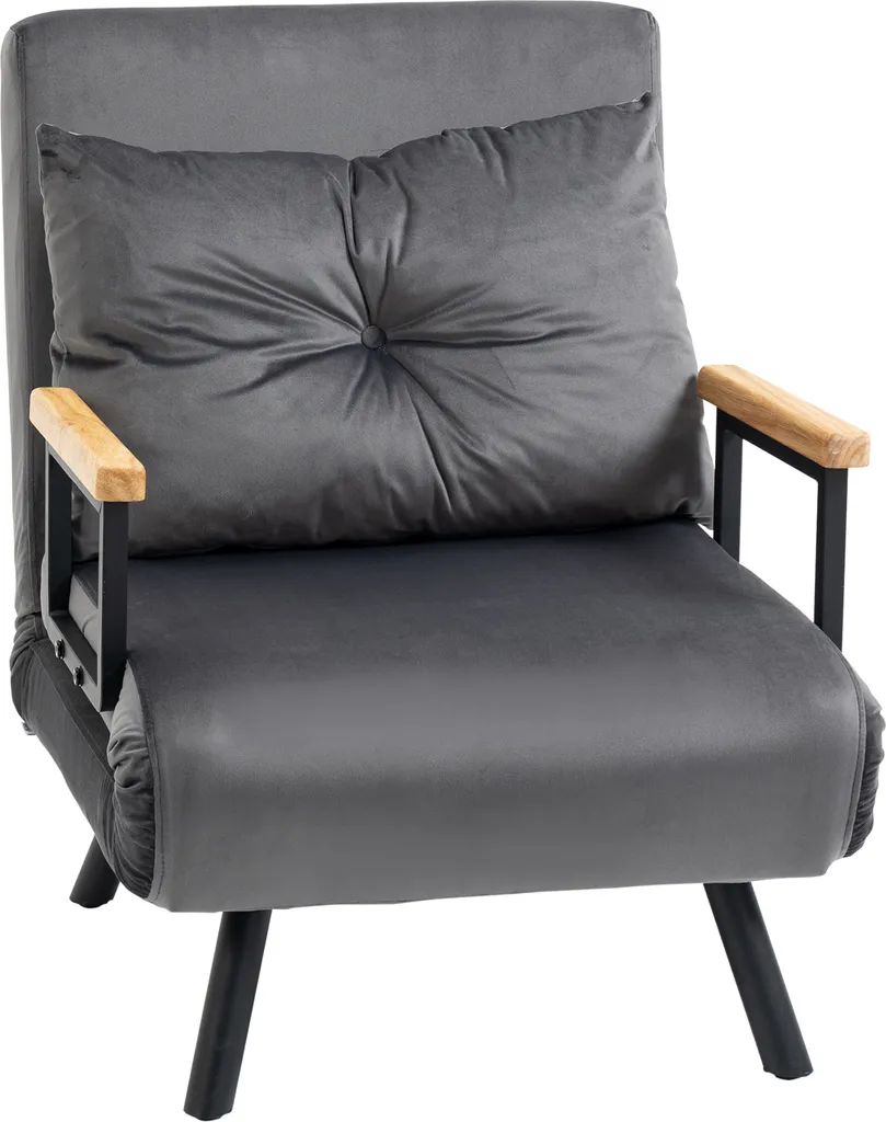 Fauteuil-lit rembourré aspect velours avec dossier réglable et coussin