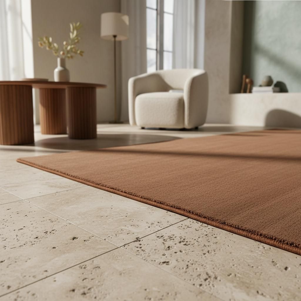 Wohnteppich Unifarben Modern Waschbar | Braun 80x150 cm Wohnzimmer Gekettelt | LECH – Kadima Design