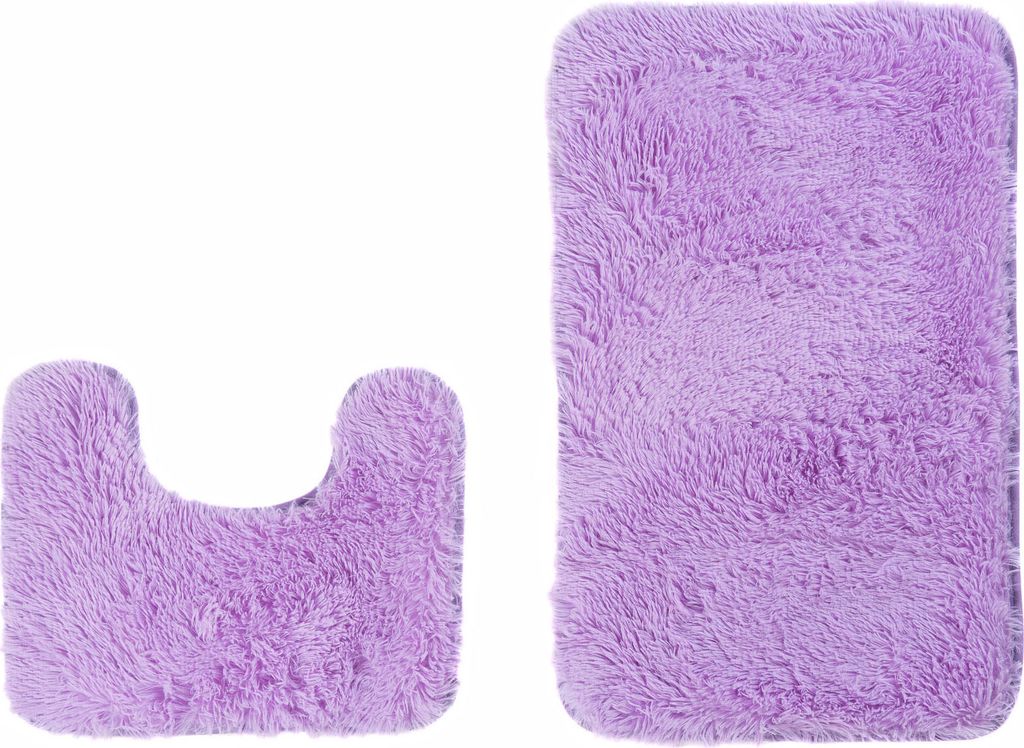 Teppich Set Badematte Badezimmer Shaggy Hochflor Langflor Rutschfest Lila Microfibra 50 x 80 cm
