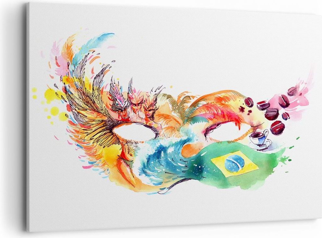 Bild auf Leinwand - Leinwandbild - Flagge Karneval Brasilien - 100x70cm - Wand Bild - Wanddeko - Leinwanddruck - Bilder - Kunstdruck - Wanddekorati...