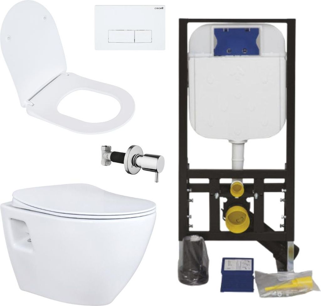 Creavit Hänge WC Set Weiß spülrandlos mit Edelstahl Bidet, Produktbild 