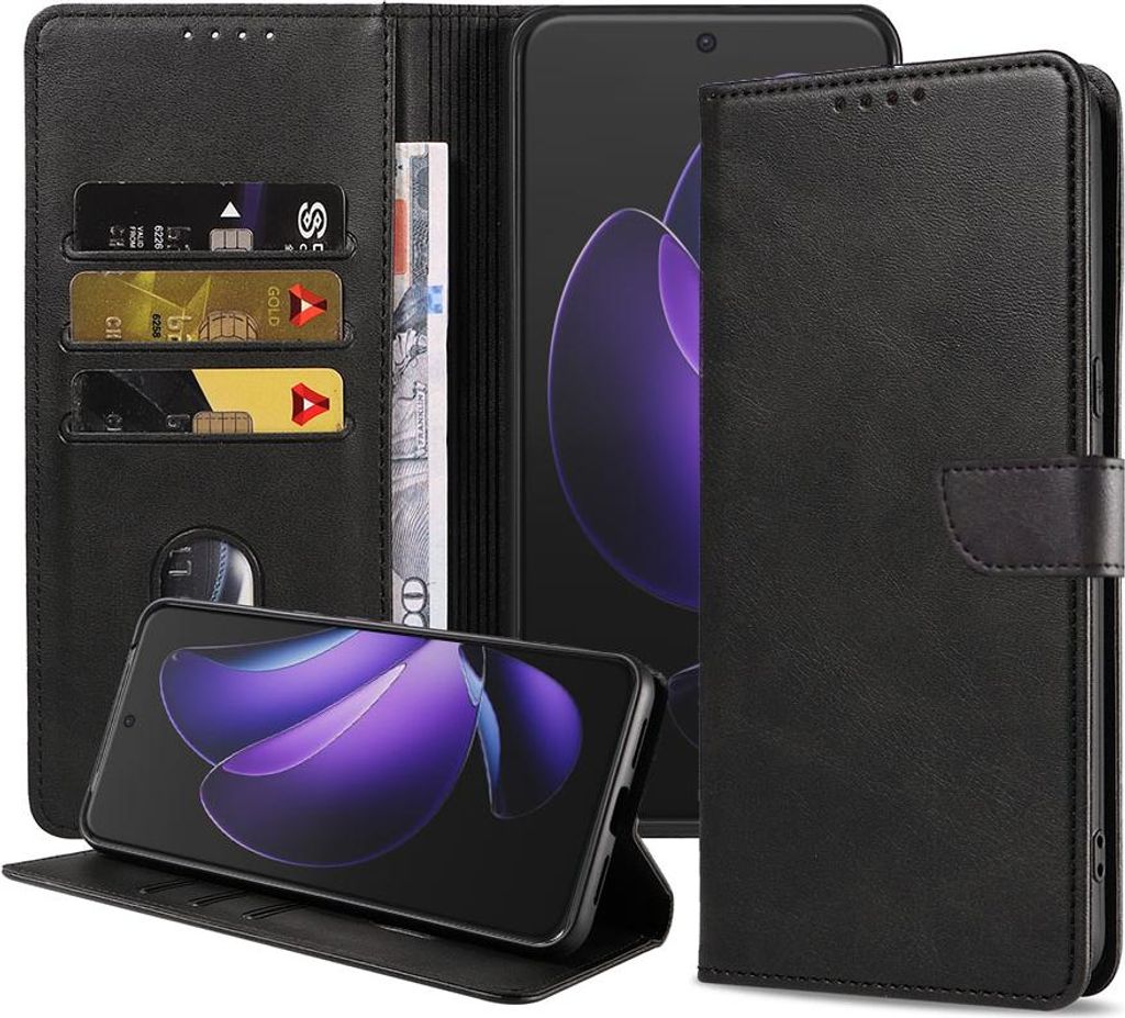 Geeignet für Oppo Reno 13 Pro Handytasche Kunstleder mit Magnetlippe und Kartenhalter Buchhülle mit Klappe - Wallet Case mit Kartenfach - Schwarz...