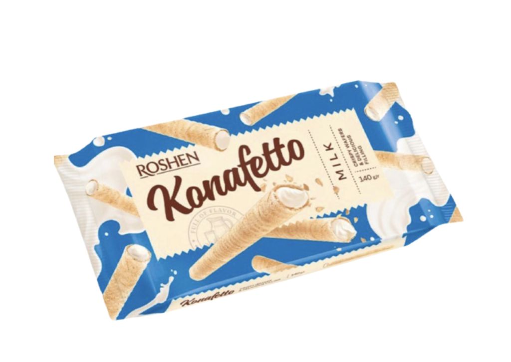 Waffelröllchen Konafetto mit Milchgeschmack Roshen 140g Produktbild 