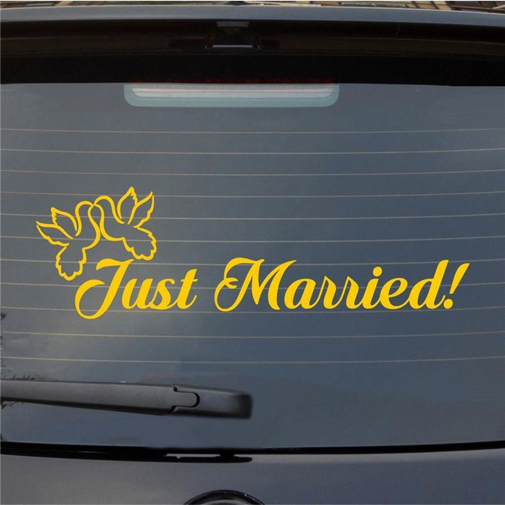 Heckscheibenaufkleber Just Married Tauben Liebe Hochzeit 55x16,5 cm Gelb Auto Aufkleber Sticker