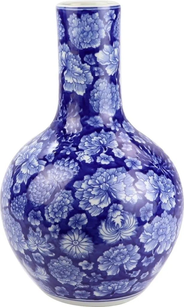 Grand Vase oriental en céramique Bleu Pivoine 35cm - Décoration moderne