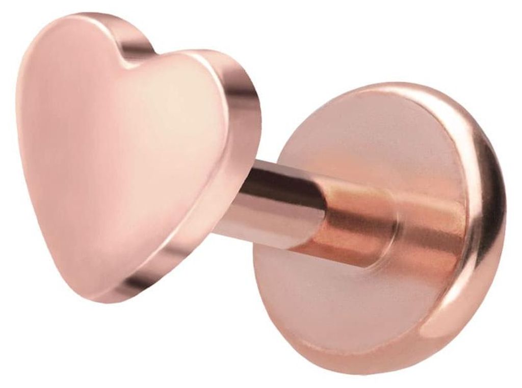 Ohrpiercing, Nasenpiercing Titan Labret mit Push Fit HERZ RoséGold Stablänge: 5mm | Stabstärke: 1mm