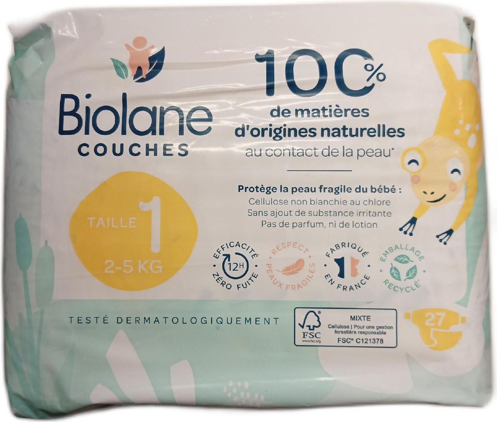 BIOLANE Windel Größe 1 2-5 kg Empfindliche Haut Ultra absorbierend Kein Auslaufen 12 Std._