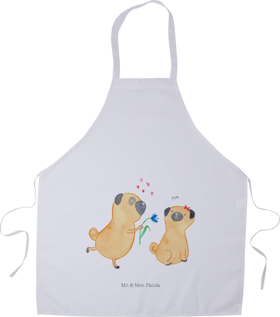 Mr. & Mrs. Panda Schürze Mops Verliebt - Weiß - Geschenk, Kochkleidung, Hund, Grill, Küchenschürze, Knuffig, Sprüche, Liebe, Gastro-Schürze, ...