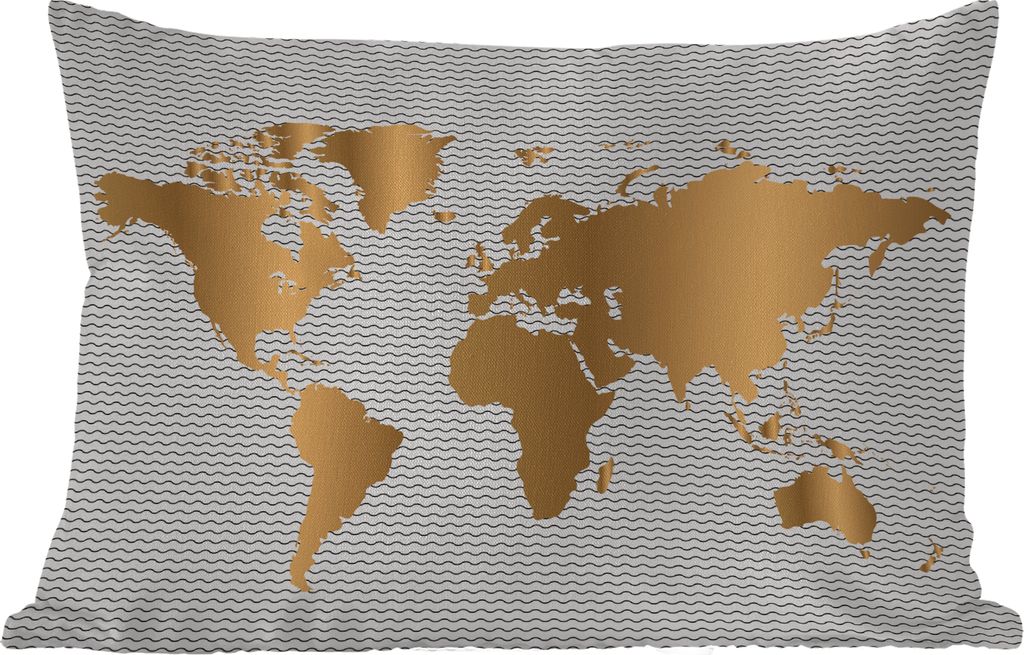 MuchoWow Outdoor Kissen - Weltkarte - Gold - Muster - Kinder - Jungen - Mädchen - 60x40 cm - Wetterfest - Lounge Kissen - Zierkissen - Kissen f...